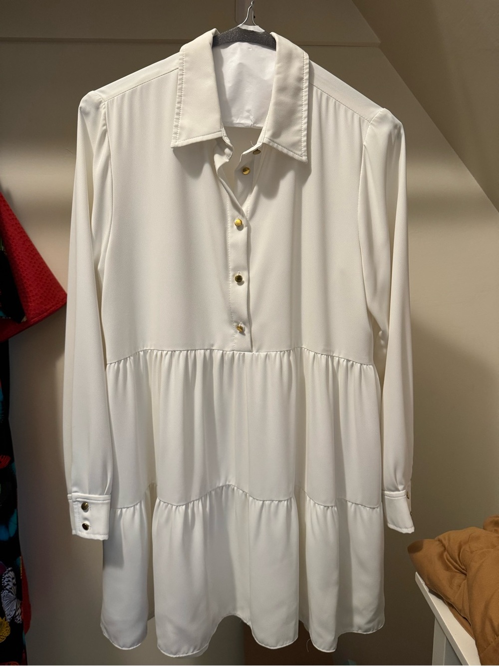 Ivory Button-Front Tiered Babydoll Dress
